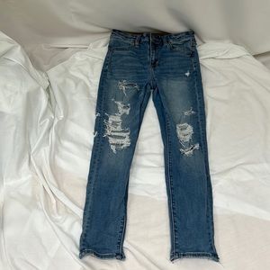 American Eagle Super Hi-Rise Stretch Distressed Blue Jean Jegging Size 4 Short
